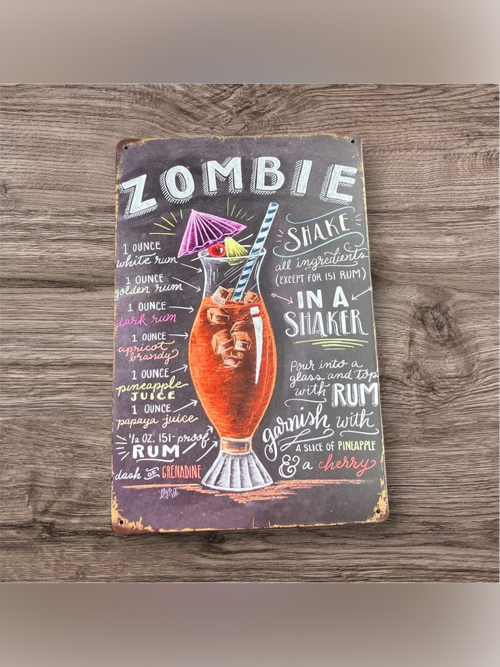 NEW Zombie Cocktail Chalkboard Art Metal Tin Sign Recipe She Shed Kitchen Bar